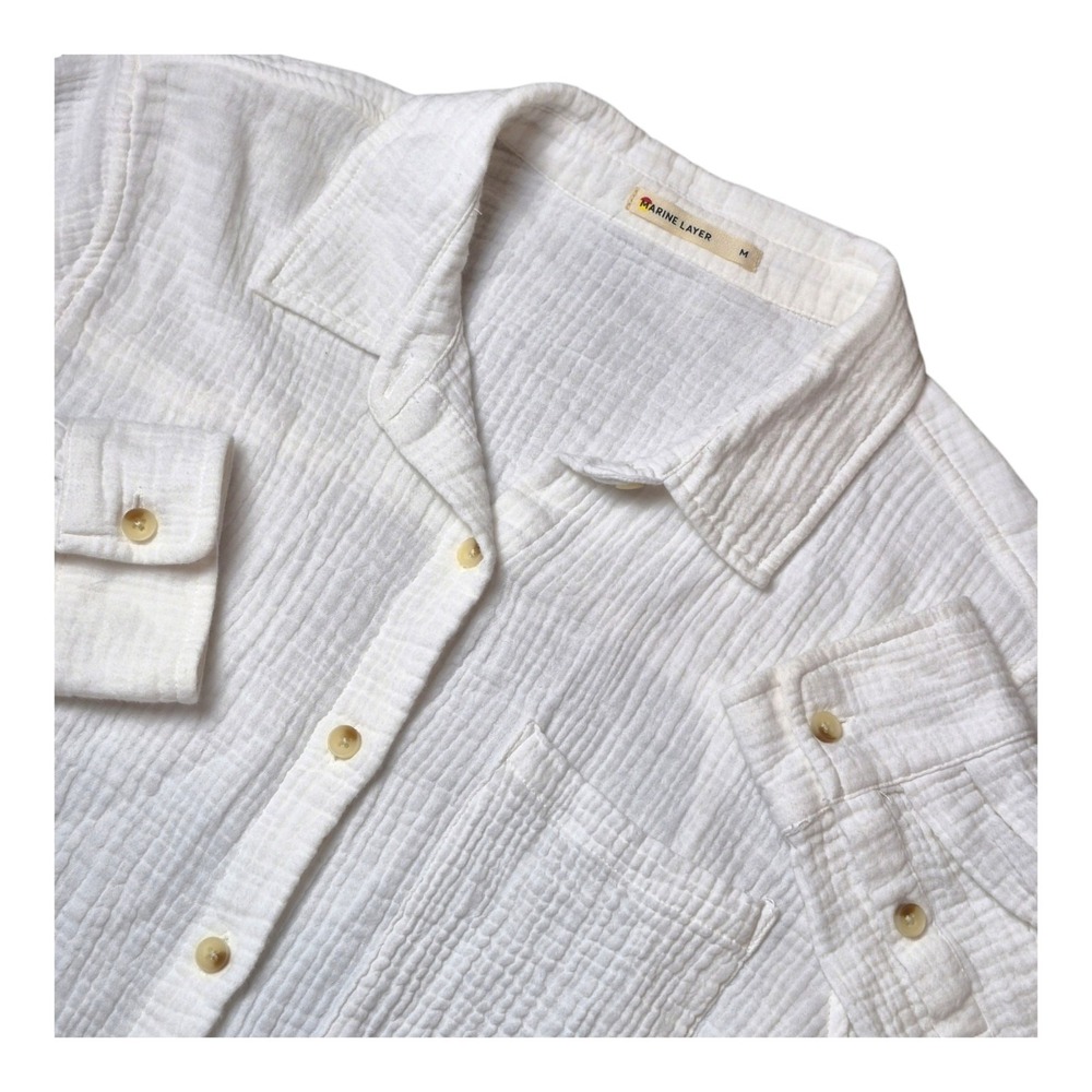 Marine Layer Women M Jane Relaxed Double Cloth Shirt White Cotton Gauze Coastal